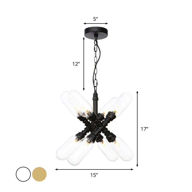 Vintage Starburst Chandelier Lighting 5/6/8 Lights Amber/Clear Glass Hanging Pendant Lamp in Black Clearhalo 'Ceiling Lights' 'Chandeliers' 'Clear' 'Glass shade' 'Glass' 'Industrial Chandeliers' 'Industrial' 'Middle Century Chandeliers' 'Modern' 'Tiffany' 'Traditional Chandeliers' Lighting' 1971966