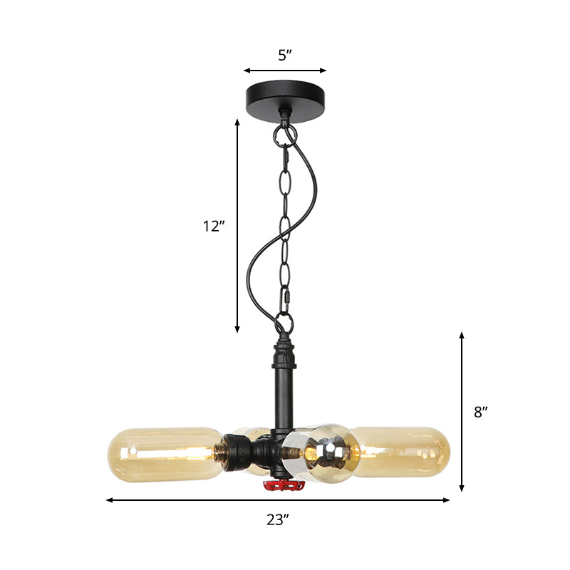 4 Lights Capsule Ceiling Chandelier Farmhouse Black Amber/Clear Glass LED Suspension Pendant Lamp Clearhalo 'Ceiling Lights' 'Chandeliers' 'Clear' 'Glass shade' 'Glass' 'Industrial Chandeliers' 'Industrial' 'Middle Century Chandeliers' 'Modern' 'Tiffany' 'Traditional Chandeliers' Lighting' 1971970