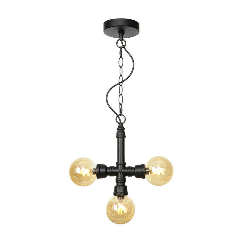 3 Bulbs Amber/Clear Glass Chandelier Light Vintage Black Ball Dining Room LED Ceiling Pendant Lamp Amber A Clearhalo 'Ceiling Lights' 'Chandeliers' 'Clear' 'Glass shade' 'Glass' 'Industrial Chandeliers' 'Industrial' 'Middle Century Chandeliers' 'Modern' 'Tiffany' 'Traditional Chandeliers' Lighting' 1971987