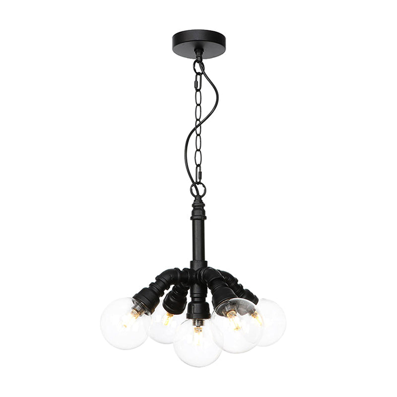 Sphere Amber/Clear Glass Ceiling Chandelier Farmhouse 3/4/5 Lights Living Room Suspension Light in Black Clear D Clearhalo 'Ceiling Lights' 'Chandeliers' 'Clear' 'Glass shade' 'Glass' 'Industrial Chandeliers' 'Industrial' 'Middle Century Chandeliers' 'Modern' 'Tiffany' 'Traditional Chandeliers' Lighting' 1972004