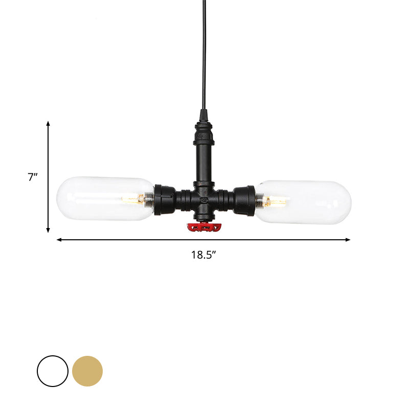 Capsule Amber/Clear Glass Pendant Chandelier Vintage 2 Heads Restaurant LED Hanging Ceiling Light in Black with Pipe Design Clearhalo 'Ceiling Lights' 'Chandeliers' 'Clear' 'Close To Ceiling Lights' 'Glass shade' 'Glass' 'Industrial Chandeliers' 'Industrial' 'Middle Century Chandeliers' 'Modern' 'Tiffany' 'Traditional Chandeliers' Lighting' 1972007