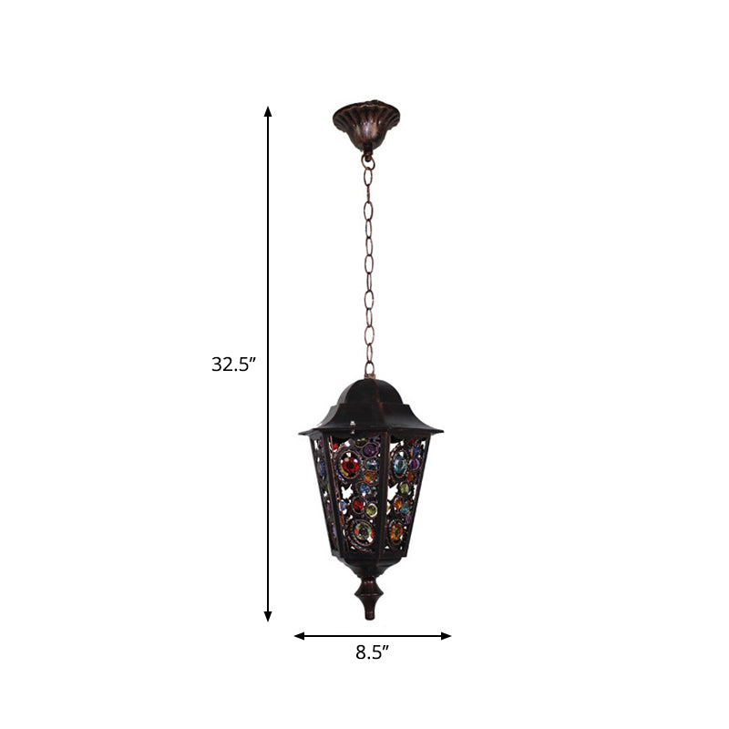 Turkish Flared/Lantern/Tapered Hanging Light 1-Light Stained Glass Pendulum Light in Black for Dining Room Clearhalo 'Ceiling Lights' 'Pendant Lights' 'Pendants' Lighting' 1972110