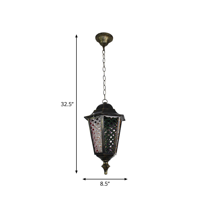 Turkish Flared/Lantern/Tapered Hanging Light 1-Light Stained Glass Pendulum Light in Black for Dining Room Clearhalo 'Ceiling Lights' 'Pendant Lights' 'Pendants' Lighting' 1972112