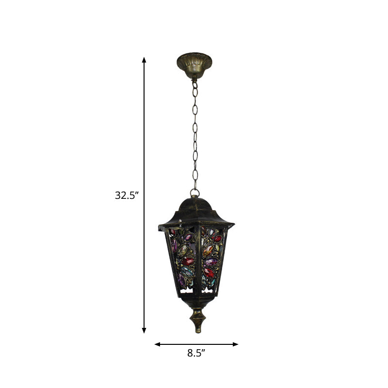 Turkish Flared/Lantern/Tapered Hanging Light 1-Light Stained Glass Pendulum Light in Black for Dining Room Clearhalo 'Ceiling Lights' 'Pendant Lights' 'Pendants' Lighting' 1972121