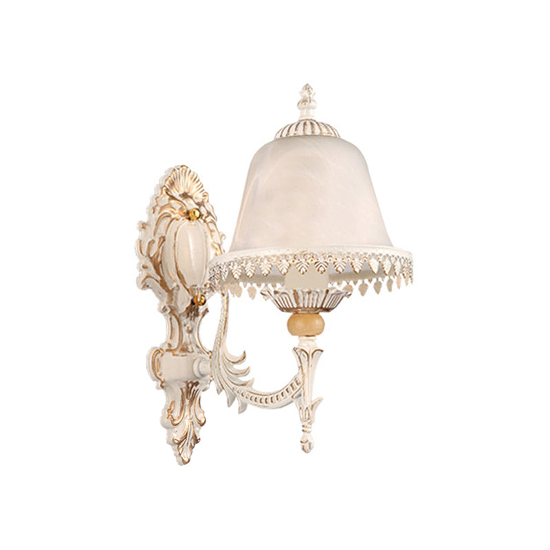 Single-Bulb Frosted White Glass Wall Light Vintage Beige Cloche Shaped Bedroom Wall Lighting Fixture Clearhalo 'Wall Lamps & Sconces' 'Wall Lights' Lighting' 1972129