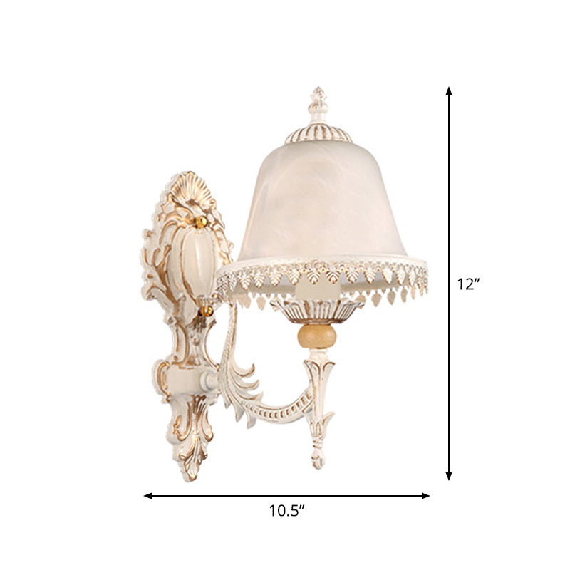 Single-Bulb Frosted White Glass Wall Light Vintage Beige Cloche Shaped Bedroom Wall Lighting Fixture Clearhalo 'Wall Lamps & Sconces' 'Wall Lights' Lighting' 1972130