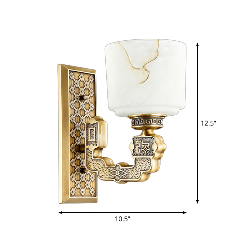 Antiqued Bronze 1/2-Light Wall Sconce Traditional Frosted Glass Cup Shaped Wall Light Fixture Clearhalo 'Wall Lamps & Sconces' 'Wall Lights' Lighting' 1972140