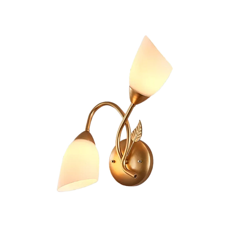 Rustic Tulip Wall Sconce Light 2 Bulbs Opal Frosted Glass Wall Mounted Lamp in Black/Gold for Bedroom Clearhalo 'Wall Lamps & Sconces' 'Wall Lights' Lighting' 1972170