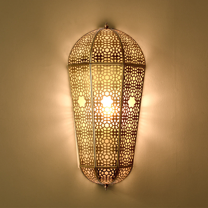 Metallic Brass Lantern Sconce Balloon Shaped Hollowed out 1-Head Turkish Wall Mount Lamp Clearhalo 'Wall Lamps & Sconces' 'Wall Lights' Lighting' 1972406