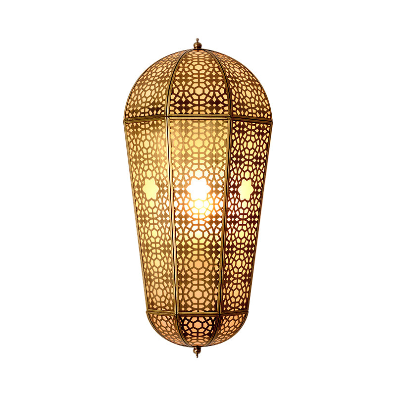 Metallic Brass Lantern Sconce Balloon Shaped Hollowed out 1-Head Turkish Wall Mount Lamp Clearhalo 'Wall Lamps & Sconces' 'Wall Lights' Lighting' 1972408