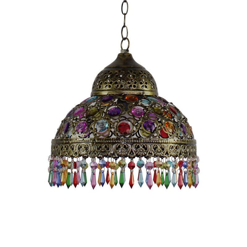 Gourd Bistro Hanging Pendant Bohemian Style Metal 1 Bulb Bronze/Copper Ceiling Light with Fringe and Bead Decor, 12