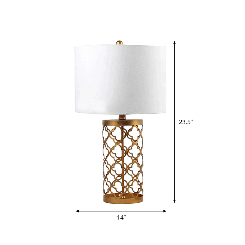 Minimalistic Quatrefoil Night Stand Light Metal 1 Head Bedroom Table Lamp with Cylinder Shade in White, 14