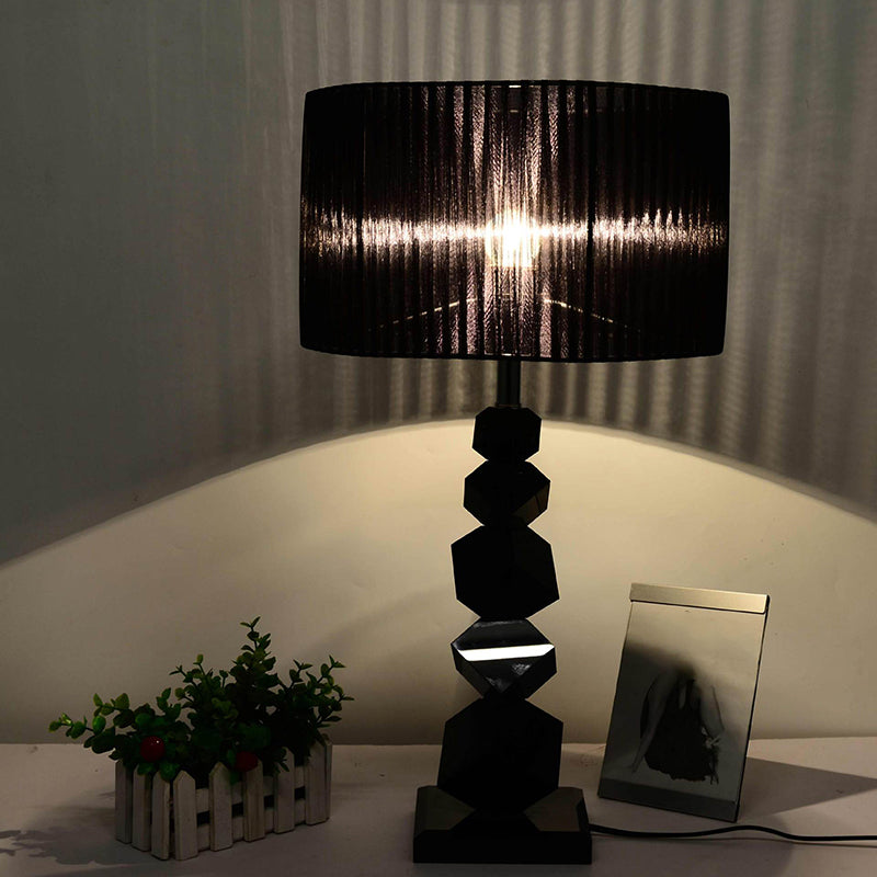 Black Drum Nightstand Lamp Modern 12