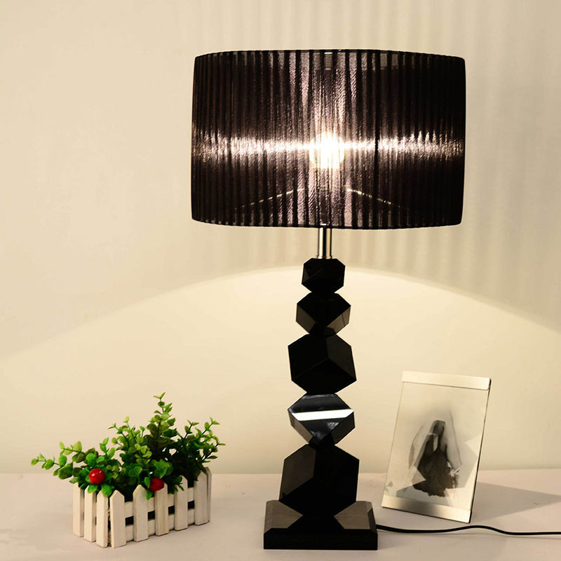 Black Drum Nightstand Lamp Modern 12