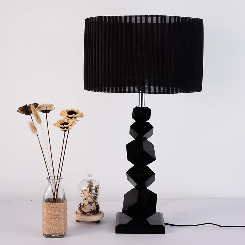 Black Drum Nightstand Lamp Modern 12