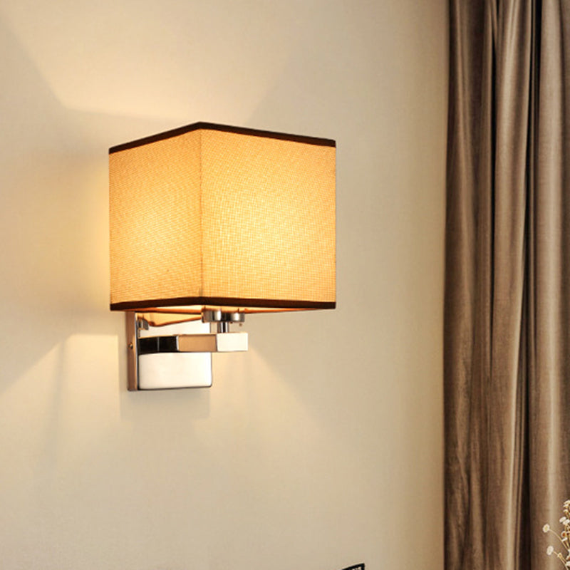 Beige/Flaxen/Coffee Cube Wall Light Nordic Style 1 Head Fabric Wall Mounted Light Fixture for Bedroom Flaxen Clearhalo 'Cast Iron' 'Glass' 'Industrial' 'Modern wall lights' 'Modern' 'Tiffany' 'Traditional wall lights' 'Wall Lamps & Sconces' 'Wall Lights' Lighting' 1972857