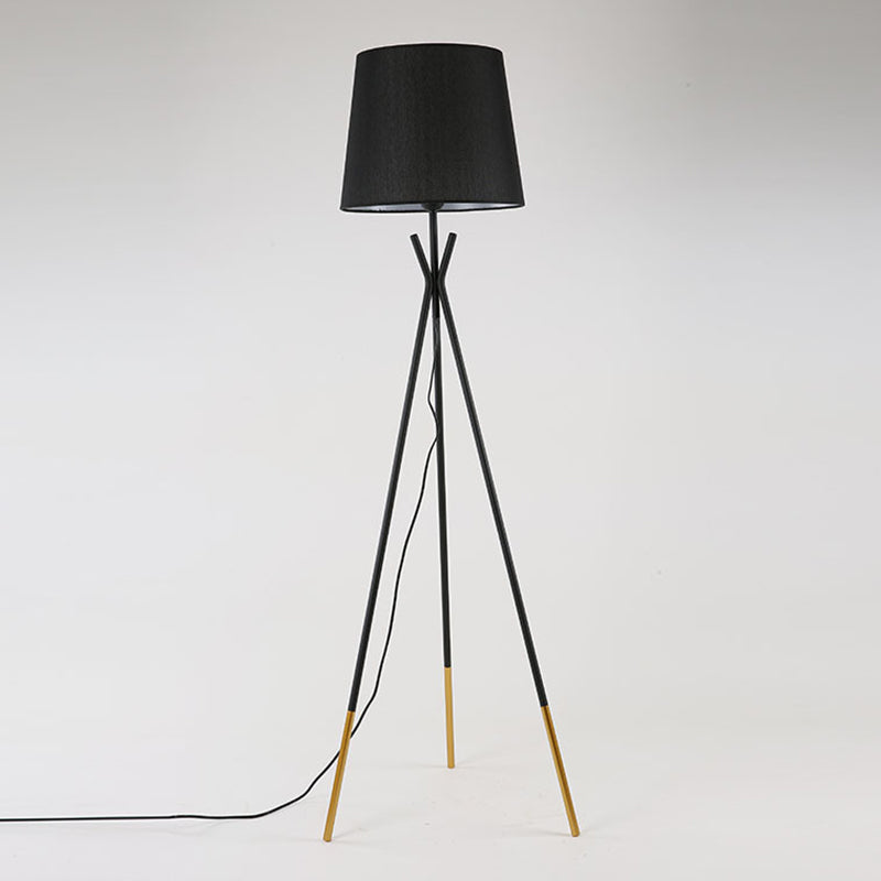 Black/White-Brass Tapered Floor Light Modern 1-Light Fabric Standing Floor Lamp with Tripod Clearhalo 'Floor Lamps' 'Lamps' Lighting' 1972928