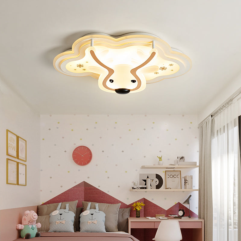 White Deer Face Flushmount Light with Cloud Canopy Animal Acrylic LED Ceiling Light for Nursing Room Clearhalo 'Ceiling Lights' 'Close To Ceiling Lights' 'Close to ceiling' 'Semi-flushmount' Lighting' 197321