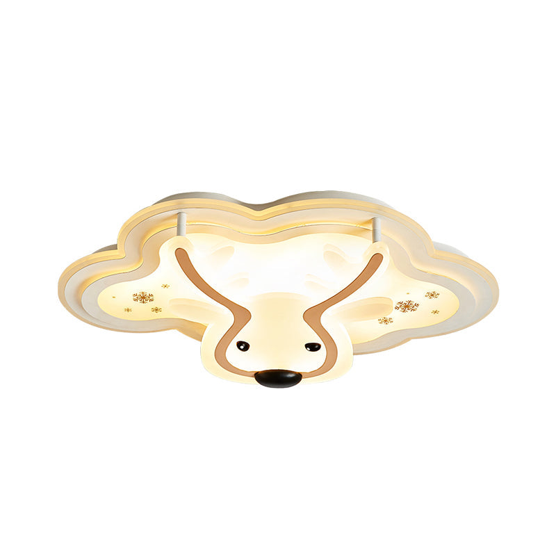 White Deer Face Flushmount Light with Cloud Canopy Animal Acrylic LED Ceiling Light for Nursing Room Clearhalo 'Ceiling Lights' 'Close To Ceiling Lights' 'Close to ceiling' 'Semi-flushmount' Lighting' 197322