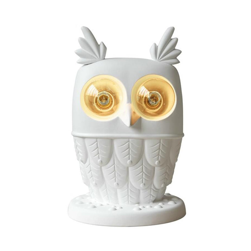 Resin Owl Table Light with Plug In Cord Two Lights Creative Table Lamp in White for Office Clearhalo 'Lamps' 'Table Lamps' Lighting' 197835