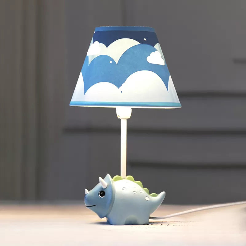 Lovely Blue Desk Light with Tapered Shade Little Dinosaur 1 Bulb Fabric Desk Lamp for Child Bedroom Clearhalo 'Lamps' 'Table Lamps' Lighting' 197853