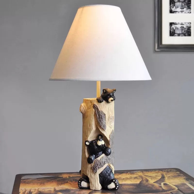 Fabric Tapered Shade Desk Light One Light Country Style Table Light with Bear for Kid Bedroom White Clearhalo 'Lamps' 'Table Lamps' Lighting' 197866