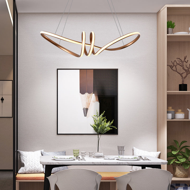 Twist Bar Dining Room Chandelier Metal LED Post Modern Cord Hanging Light in Brown Clearhalo 'Ceiling Lights' 'Chandeliers' 'Modern Chandeliers' 'Modern' Lighting' 197951
