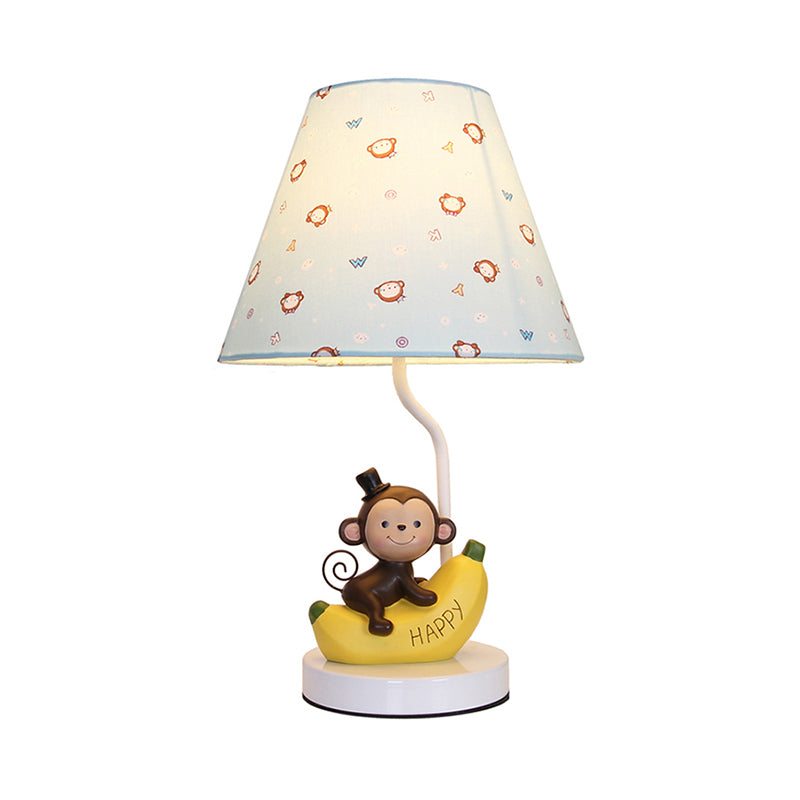 Fabric Floral Shade Table Light with Banana Monkey Kids Bedroom 1 Bulb Cartoon Reading Light in Beige Clearhalo 'Lamps' 'Table Lamps' Lighting' 197996