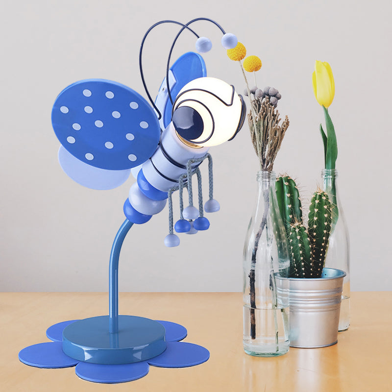 Cartoon Style Desk Lamp with Bee 1 Head Metal Reading Light for Child Bedroom Study Room Blue Clearhalo 'Lamps' 'Table Lamps' Lighting' 198018