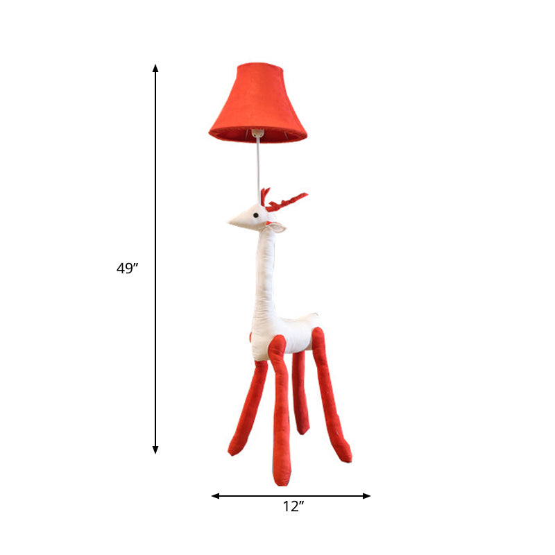 Fabric Reindeer Floor Lamp Child Bedroom 1 Light Animal Floor Light with Red Shade Clearhalo 'Floor Lamps' 'Lamps' Lighting' 198032