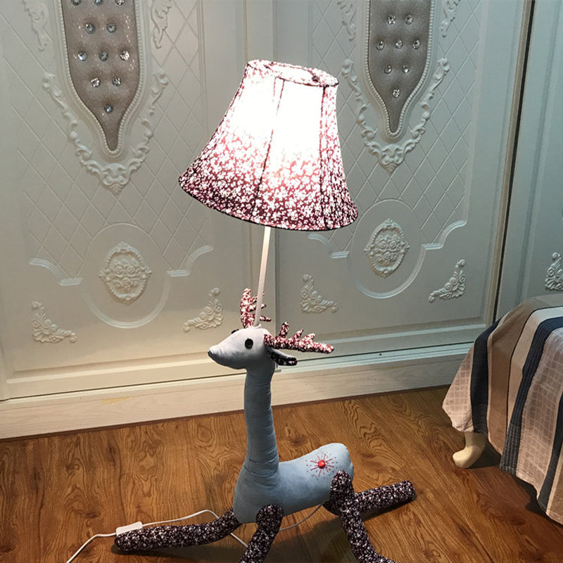 Fabric Reindeer Floor Light with Floral Shade 1 Light Animal Floor Light in Black Black Clearhalo 'Floor Lamps' 'Lamps' Lighting' 198034