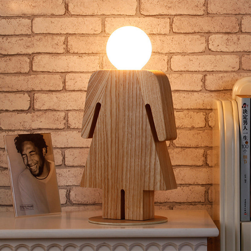 People Study Room Desk Light Wood 1 Head Modern Plug In Desk Lamp in Beige Wood Girl Clearhalo 'Lamps' 'Table Lamps' Lighting' 198075