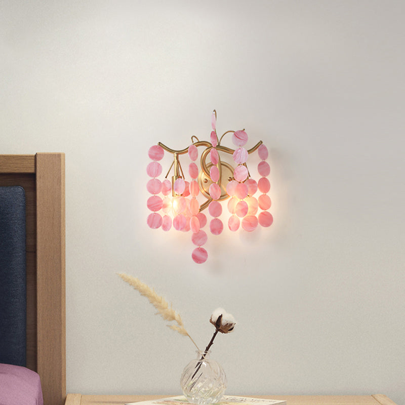 Modernism Branch Wall Light Fixture Metal 2-Head Bedroom Sconce Lighting in Brass with White/Pink/Blue Crystal Deco Clearhalo 'Wall Lamps & Sconces' 'Wall Lights' Lighting' 1981694