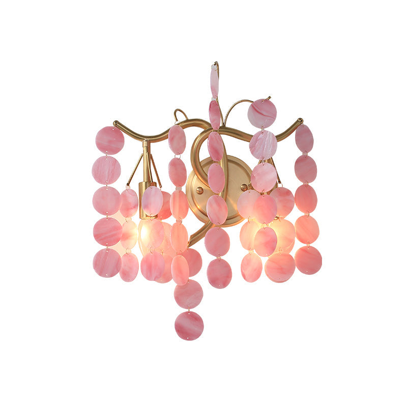 Modernism Branch Wall Light Fixture Metal 2-Head Bedroom Sconce Lighting in Brass with White/Pink/Blue Crystal Deco Clearhalo 'Wall Lamps & Sconces' 'Wall Lights' Lighting' 1981696