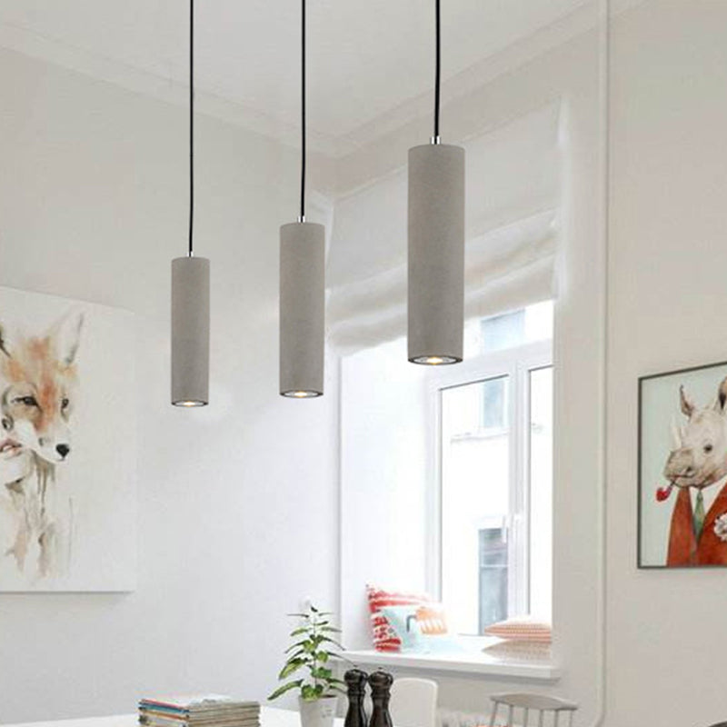 Tubular Bedside Down Lighting Pendant Cement 10.5