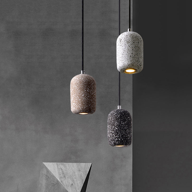 Capsule Shaped Dining Room Pendant Loft Terrazzo Black/Grey/White LED Ceiling Hang Lamp in Warm/White Light Black Clearhalo 'Ceiling Lights' 'Industrial Pendants' 'Industrial' 'Middle Century Pendants' 'Pendant Lights' 'Pendants' 'Tiffany' Lighting' 1982055