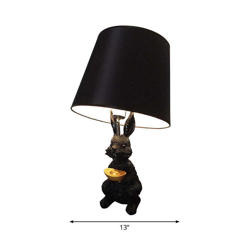 Child Bedroom Bunny Reading Light Resin 1 Bulb Animal Black Desk Light with Tapered Shade Clearhalo 'Lamps' 'Table Lamps' Lighting' 198209