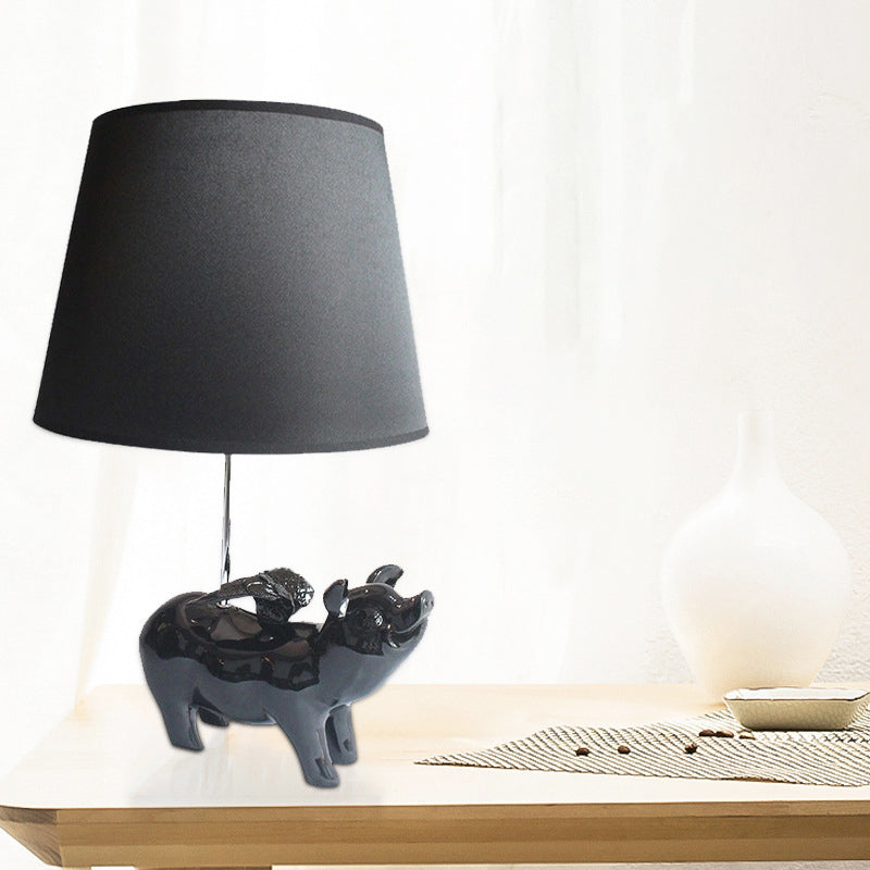 Contemporary Piggy Study Light 1 Light Resin Desk Light with Trapezoid Shade for Bedside Black Clearhalo 'Lamps' 'Table Lamps' Lighting' 198215