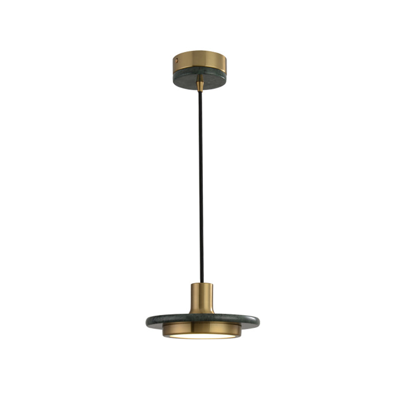 Marble Lid Shaped Drop Pendant Postmodern Antiqued Brass and Green LED Ceiling Hang Light Clearhalo 'Ceiling Lights' 'Modern Pendants' 'Modern' 'Pendant Lights' 'Pendants' Lighting' 1982158