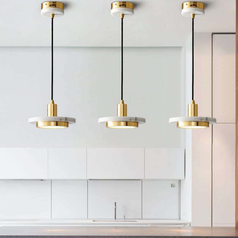 Marble Lid Shaped Drop Pendant Postmodern Antiqued Brass and Green LED Ceiling Hang Light Clearhalo 'Ceiling Lights' 'Modern Pendants' 'Modern' 'Pendant Lights' 'Pendants' Lighting' 1982160