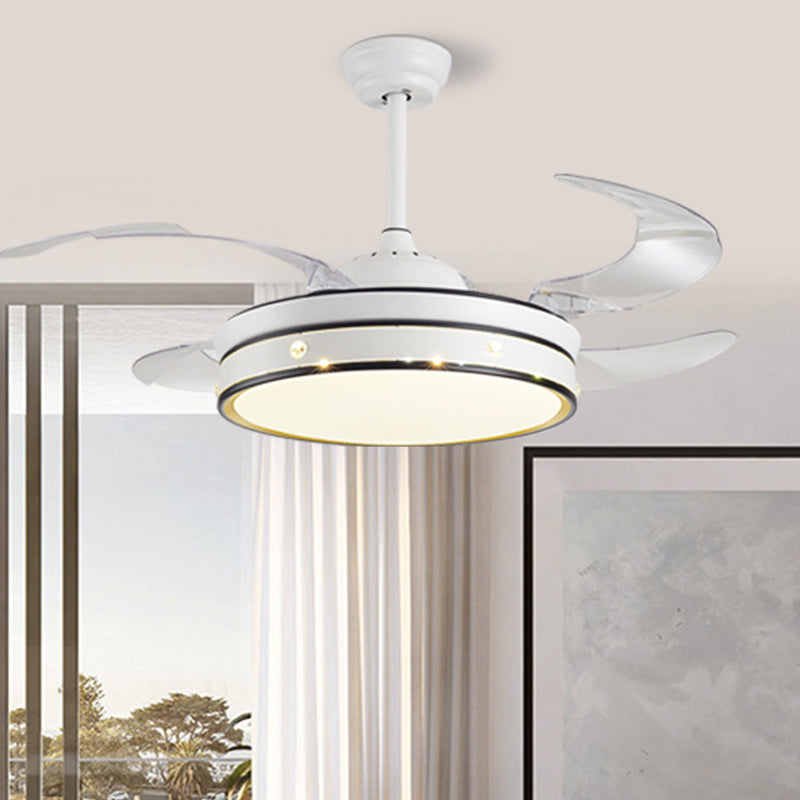 LED Bedroom Ceiling Fan Lamp Modern White 4 Blades Semi Flush Light with Circle Acrylic Shade, 20