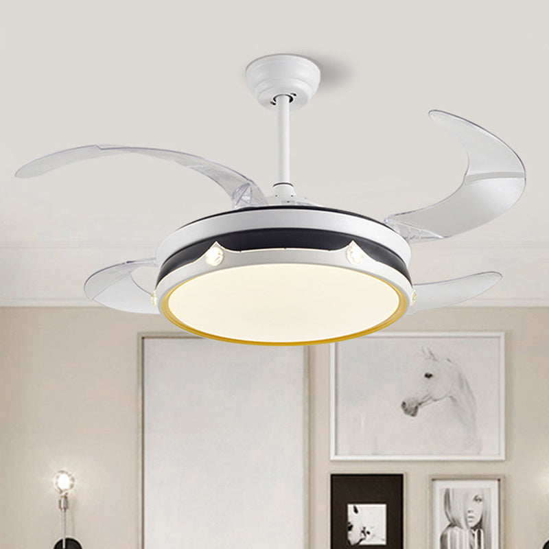 LED Bedroom Ceiling Fan Lamp Modern White 4 Blades Semi Flush Light with Circle Acrylic Shade, 20