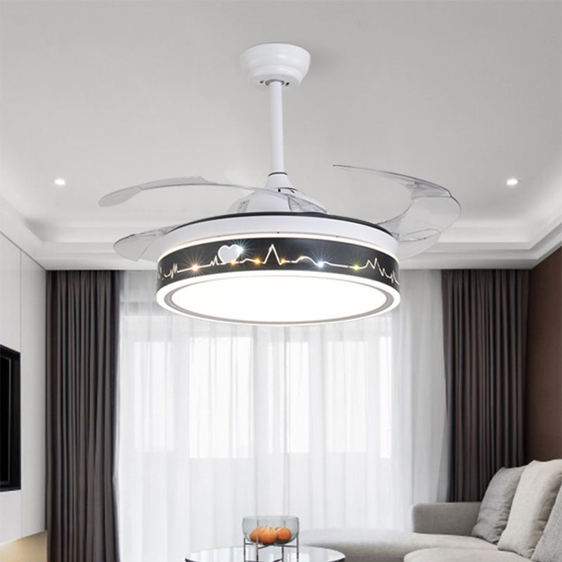 Drum Shade 4-Blade Hanging Fan Lamp Simple LED White Semi Flush Mount, 20