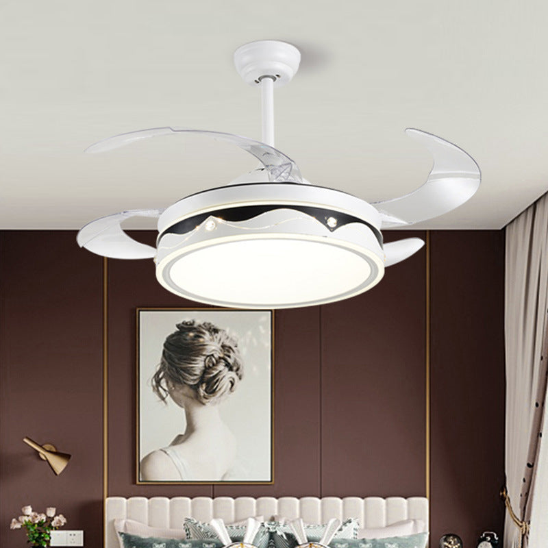 Drum Shade 4-Blade Hanging Fan Lamp Simple LED White Semi Flush Mount, 20