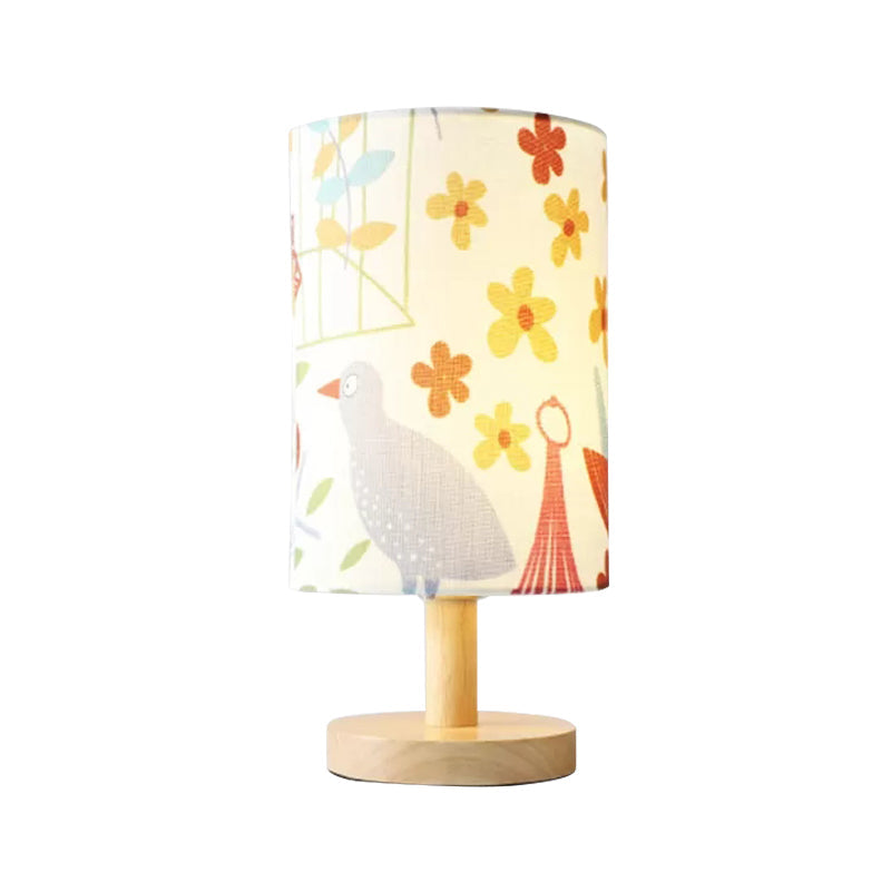 Asian Style Cylinder Reading Light with Bird Wood 1 Light Desk Light for Living Room Clearhalo 'Lamps' 'Table Lamps' Lighting' 198226