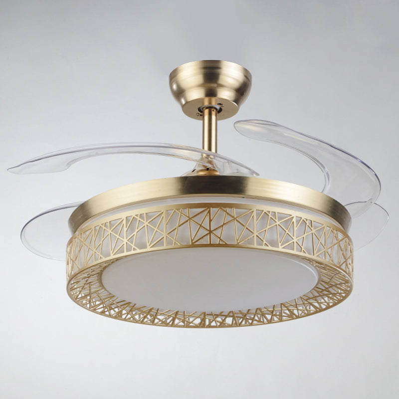 Gold Nest Shaped 4 Blades Semi-Flush Mount Simple LED Metallic Ceiling Fan Light, 19