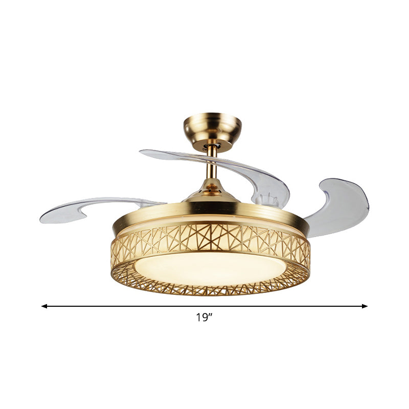 Gold Nest Shaped 4 Blades Semi-Flush Mount Simple LED Metallic Ceiling Fan Light, 19