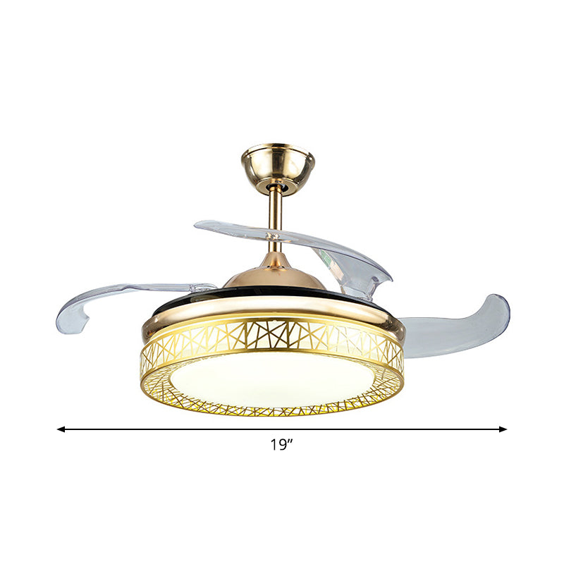 Nest 4-Blade Pendant Fan Lamp Modern Metallic LED Gold Semi Flush Ceiling Light Fixture, 19