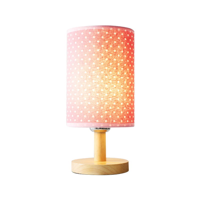 Kids Cylinder Desk Light Fabric and Wood 1 Light Pink Reading Light for Girls Bedroom Clearhalo 'Lamps' 'Table Lamps' Lighting' 198233