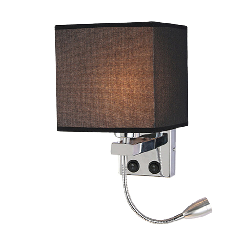 1 Head Bedside Wall Reading Lamp Modern Black/Beige/Coffee Spotlight Wall Light with Rectangle Fabric Shade Black Clearhalo 'Cast Iron' 'Glass' 'Industrial' 'Modern wall lights' 'Modern' 'Tiffany' 'Traditional wall lights' 'Wall Lamps & Sconces' 'Wall Lights' Lighting' 1982640